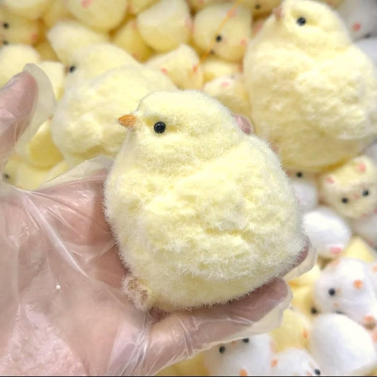 JIACAI chick squishy toy in hand shows soft furry texture for soothing stress relief