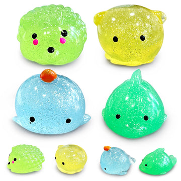 JIAHO dolphin glitter mochi squishy for sensory play and animal recognition.