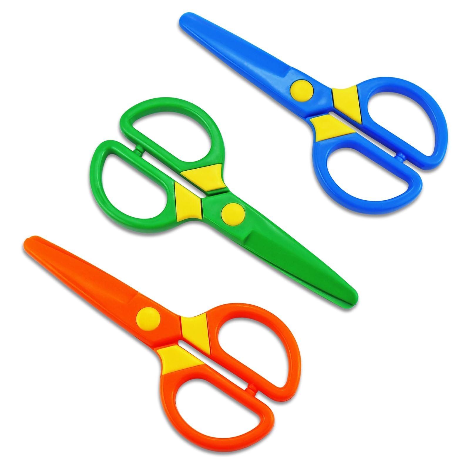 JIALEEY 3pc green plastic child-safe scissors ideal for safe paper cutting