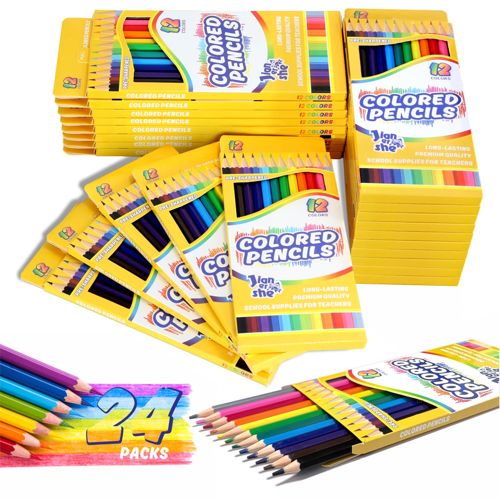 JIANERSHE 288 colored pencils bulk pack for classroom creativity and variety.