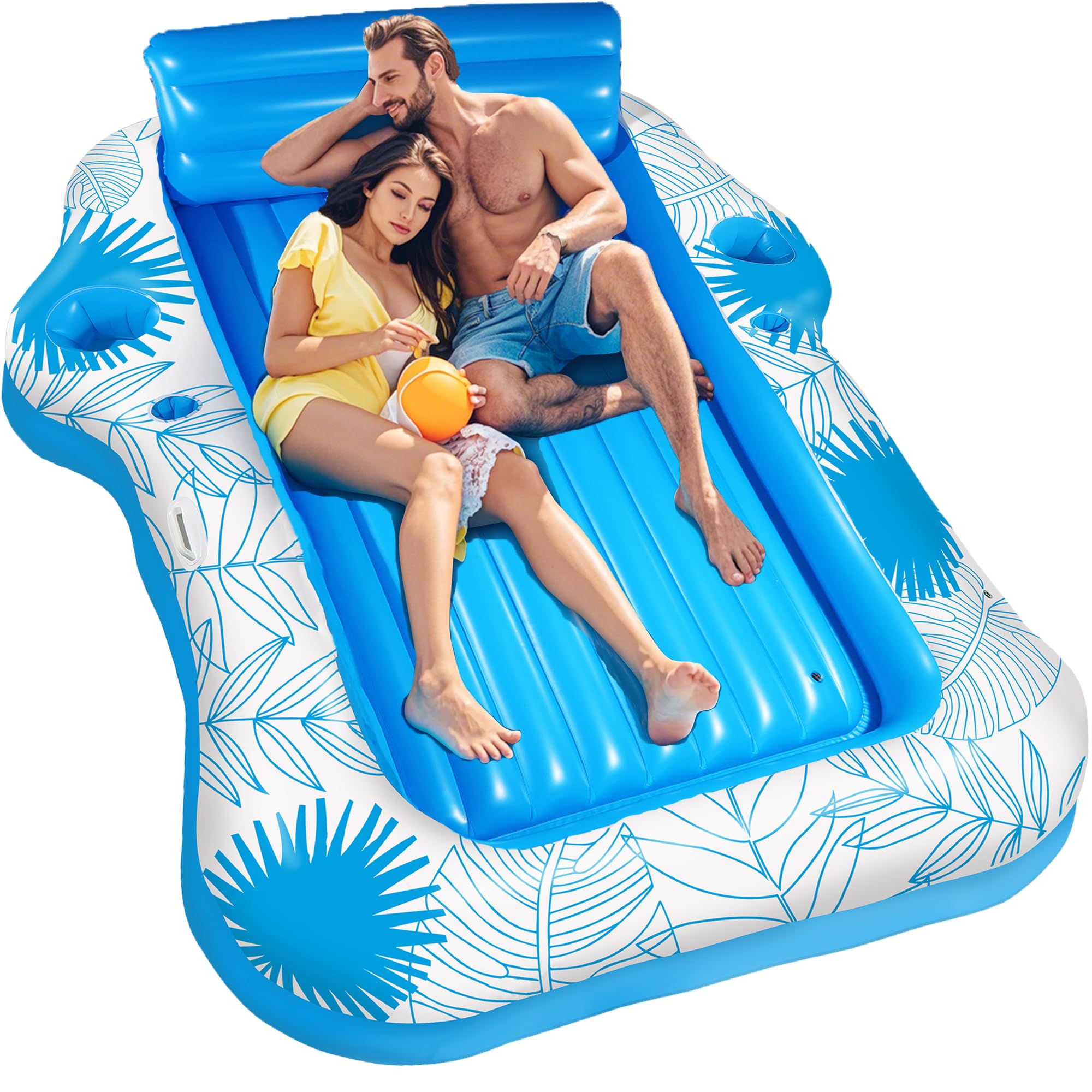 JIANYHW inflatable pool lounger with detachable pillow for sunbathing comfort