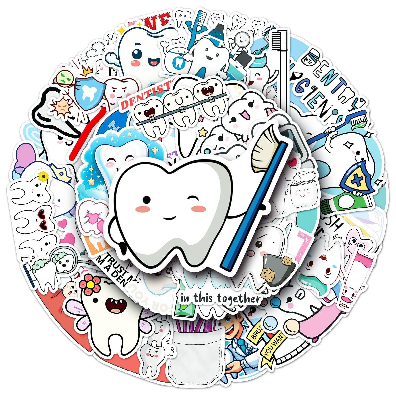 Jictegb Tooth Stickers on laptop showing bright, easy-to-apply decals.