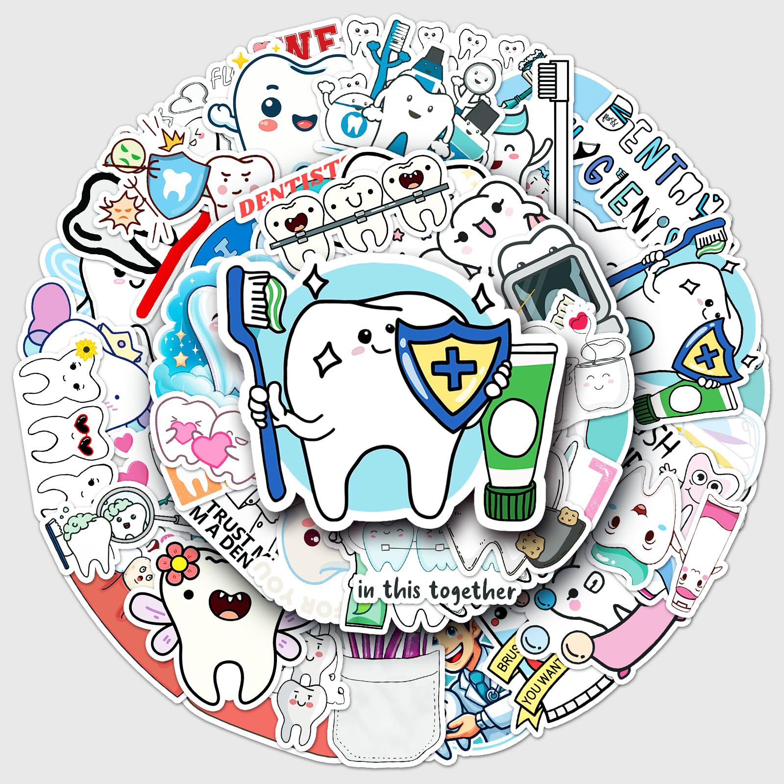 Jictegb Tooth Stickers on skateboard add colorful, durable decor.