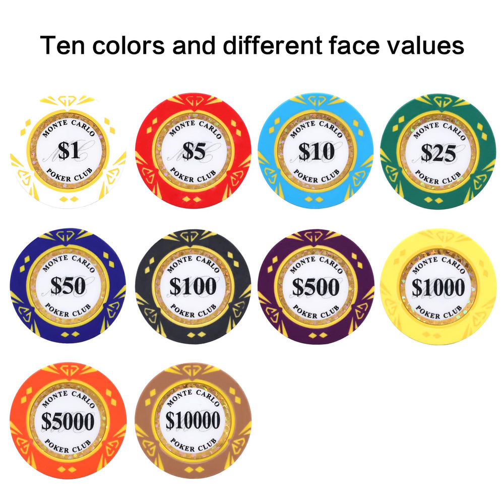 JIESITE chips feature ten color codes to distinguish denominations quickly.