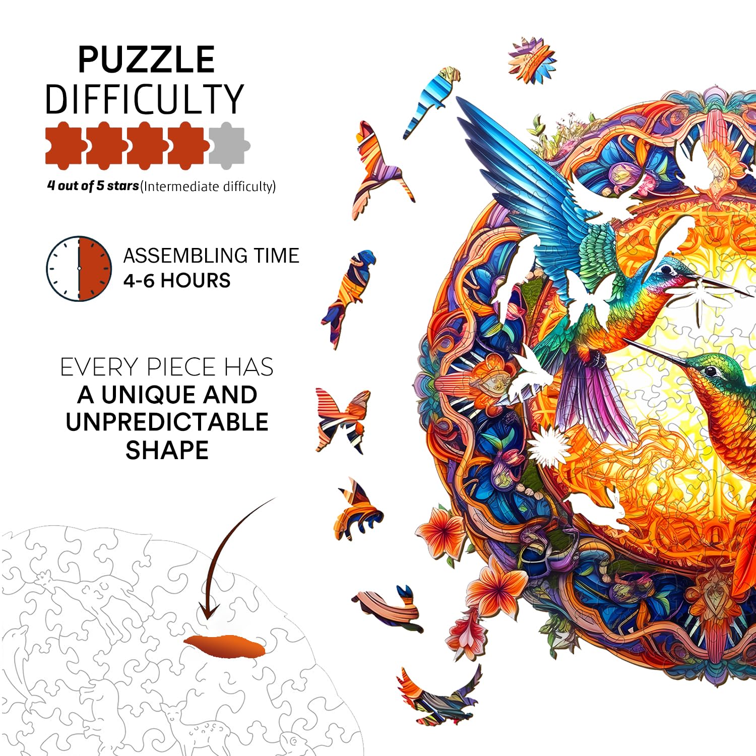 Jigfoxy hummingbird puzzle laser cut edges ensure smooth piece fit