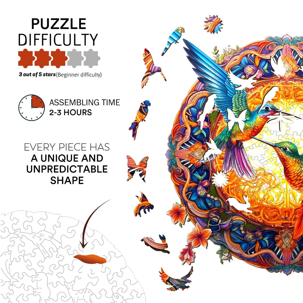 Jigfoxy hummingbird puzzle piece detail highlights precise laser cuts