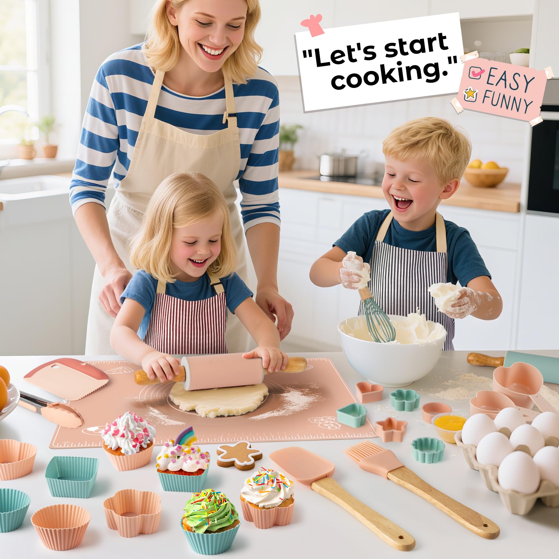 JIGQGY baking mat for easy dough rolling with young bakers.