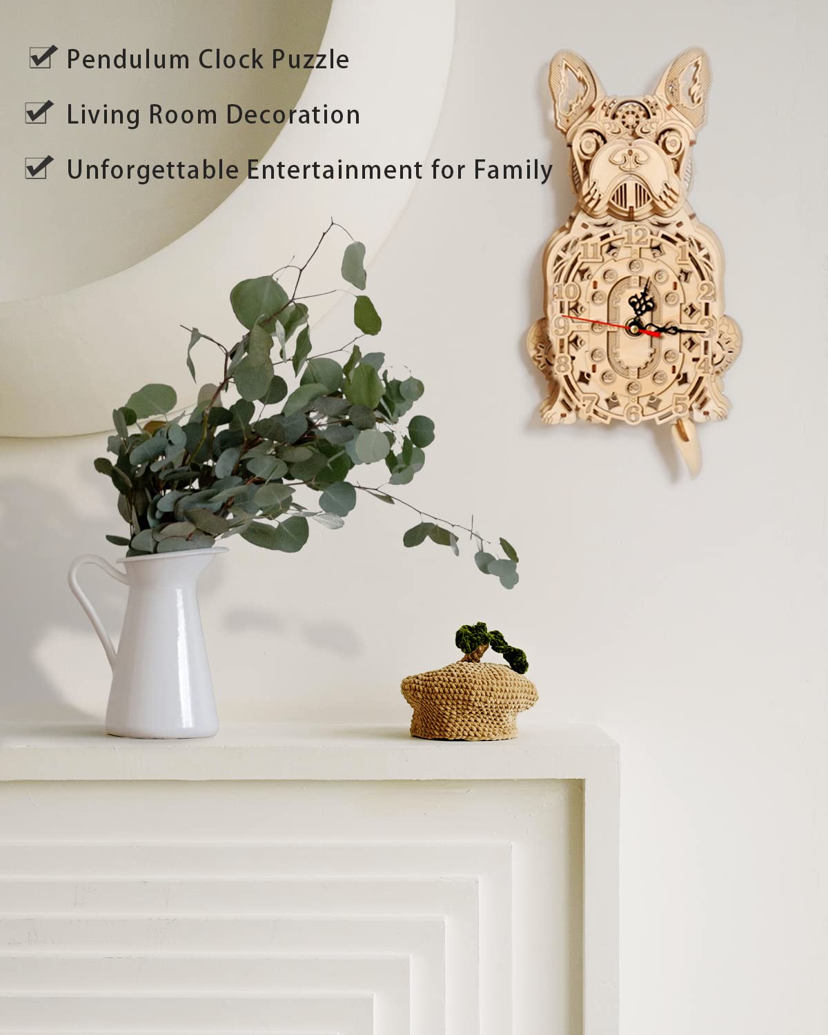 Jigtoy pendulum clock model with swinging pendulum for dynamic room charm.