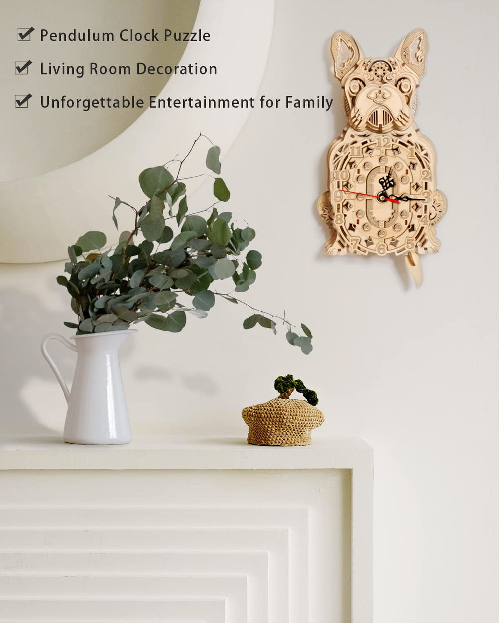 Jigtoy pendulum clock model with swinging pendulum for dynamic room charm.
