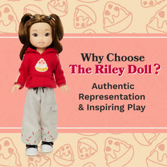 Jilly Bing Riley mixed doll side view with hair details supports creative styling.