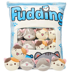 JILPAK blue kitten plush pillow close-up with soft fabric for cozy lounging