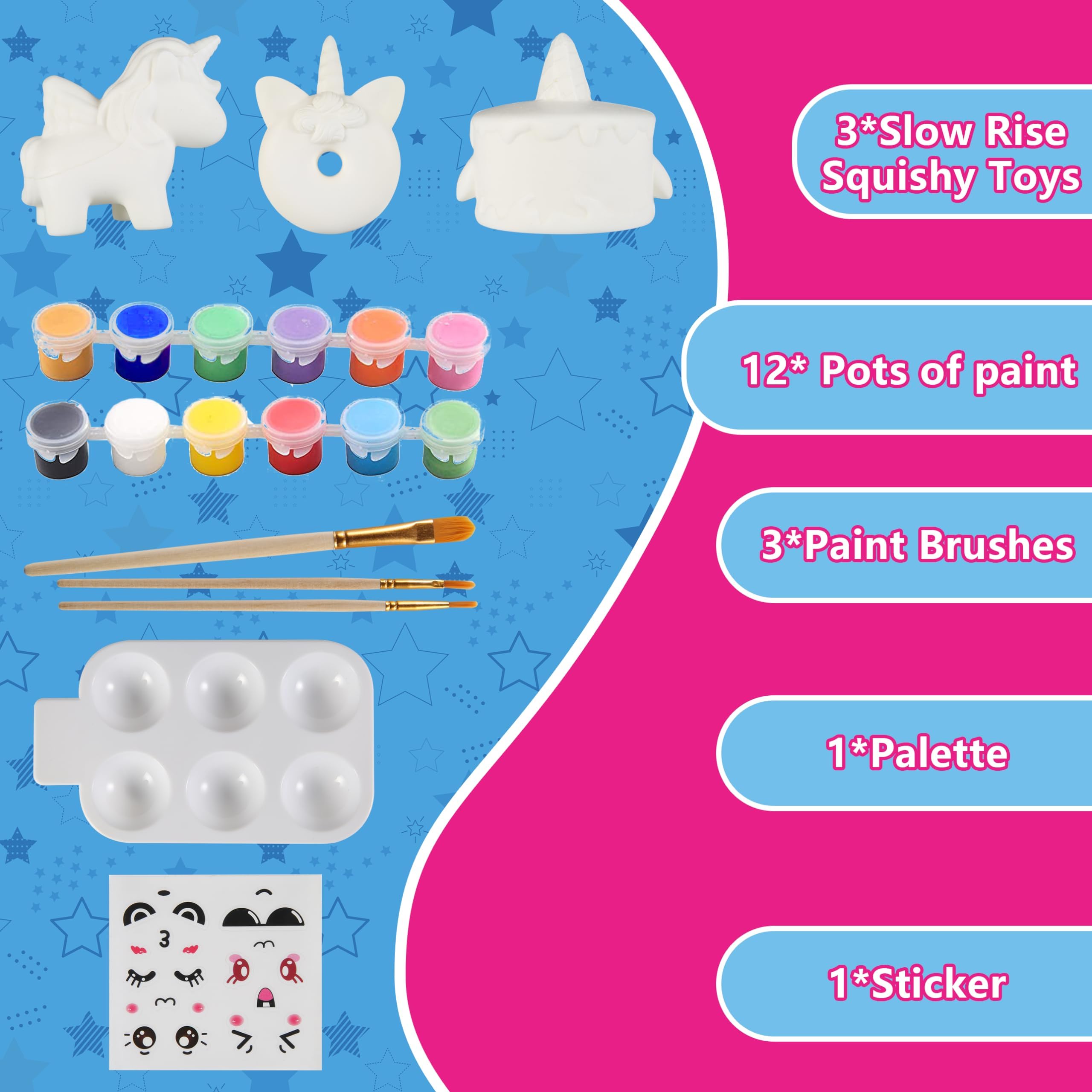 Jim&Gloria Paint Your Own Squishies palette and paints showing easy coloring sessions
