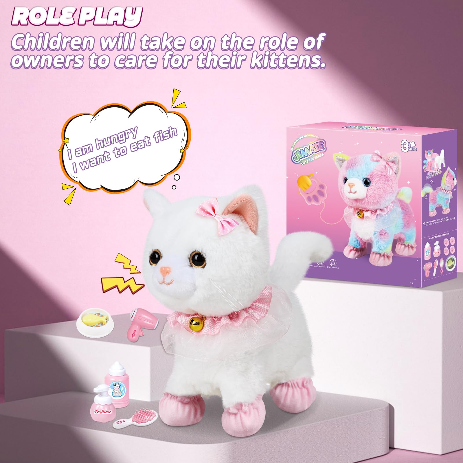 Jimate cat close-up fur texture emphasizes soft, safe materials suitable for toddlers