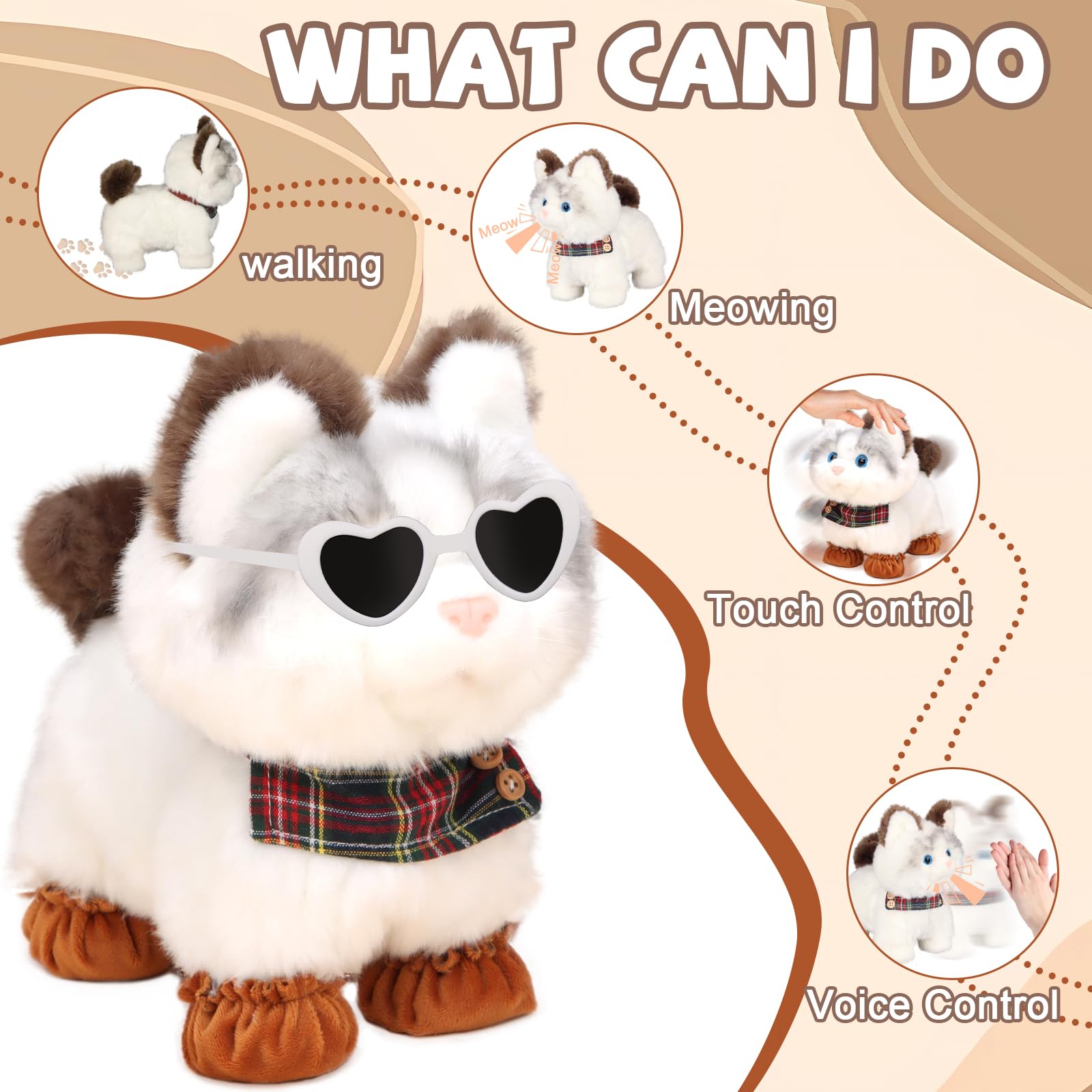 Jimate cat toy meows and tail wag for engaging pretend pet care