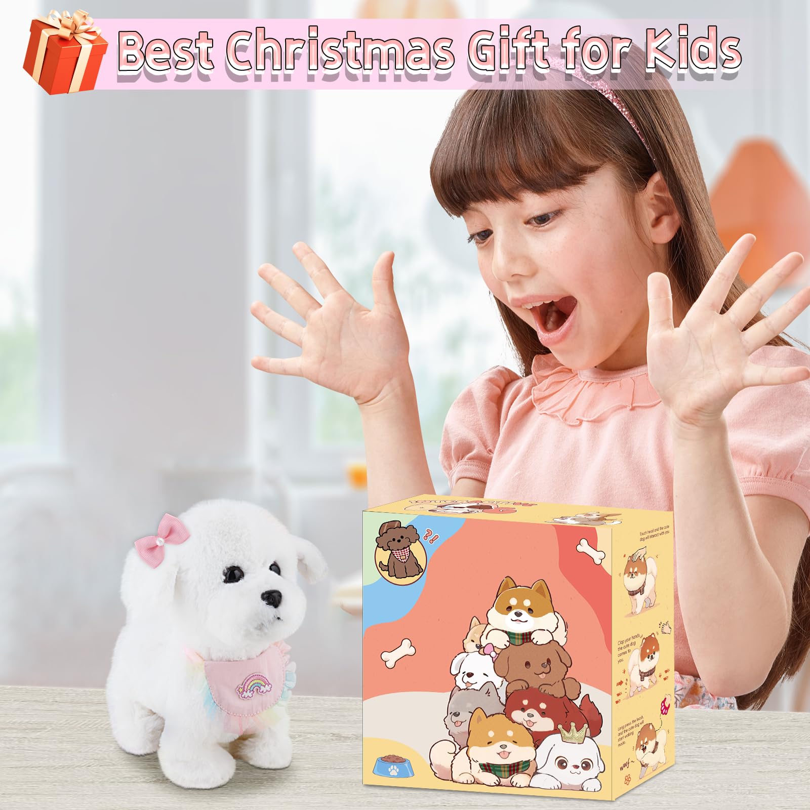 Jimate puppy toy in a cozy room setting showing interactive play
