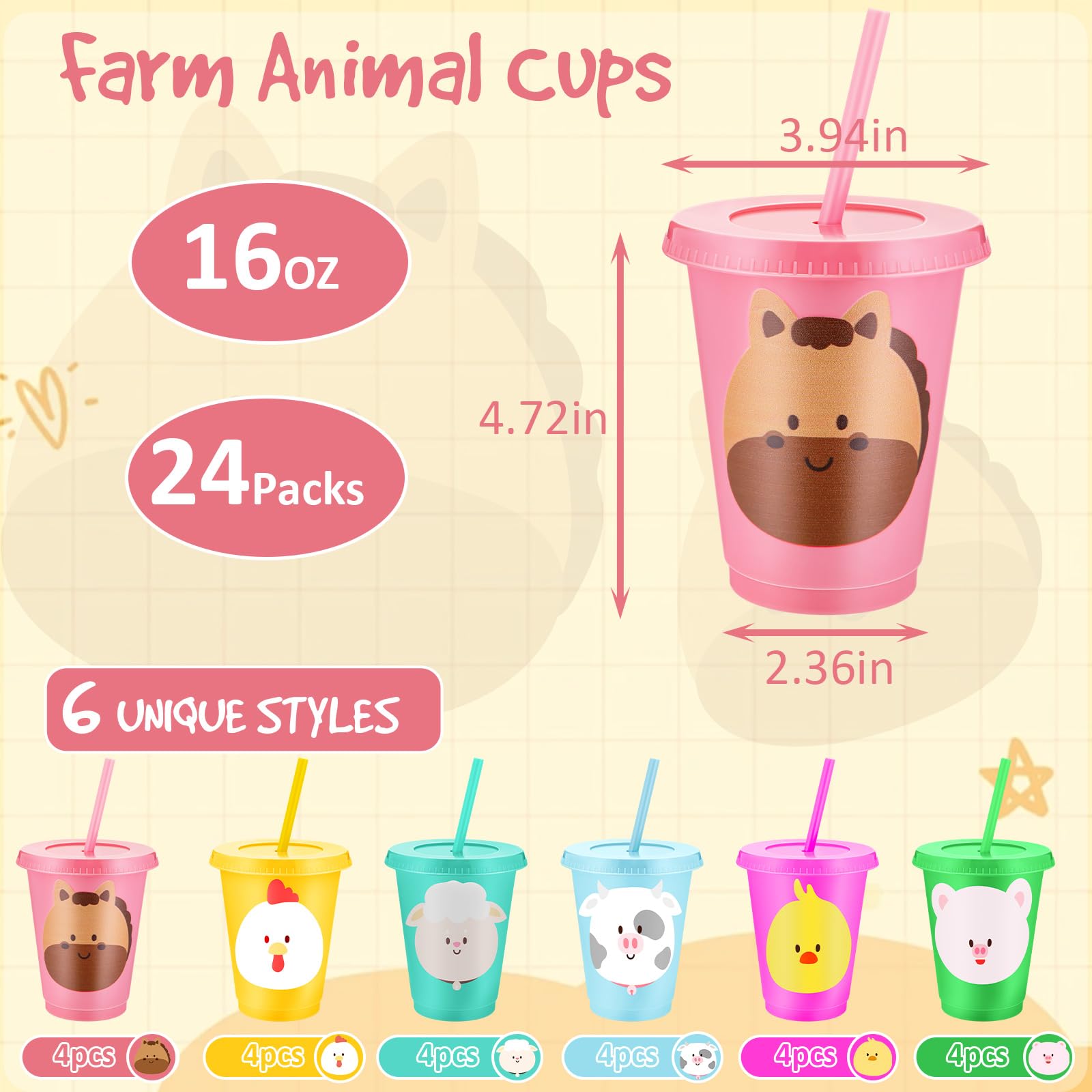 Jingmore farm animal cups design chicken for kids' birthdays and picnics.