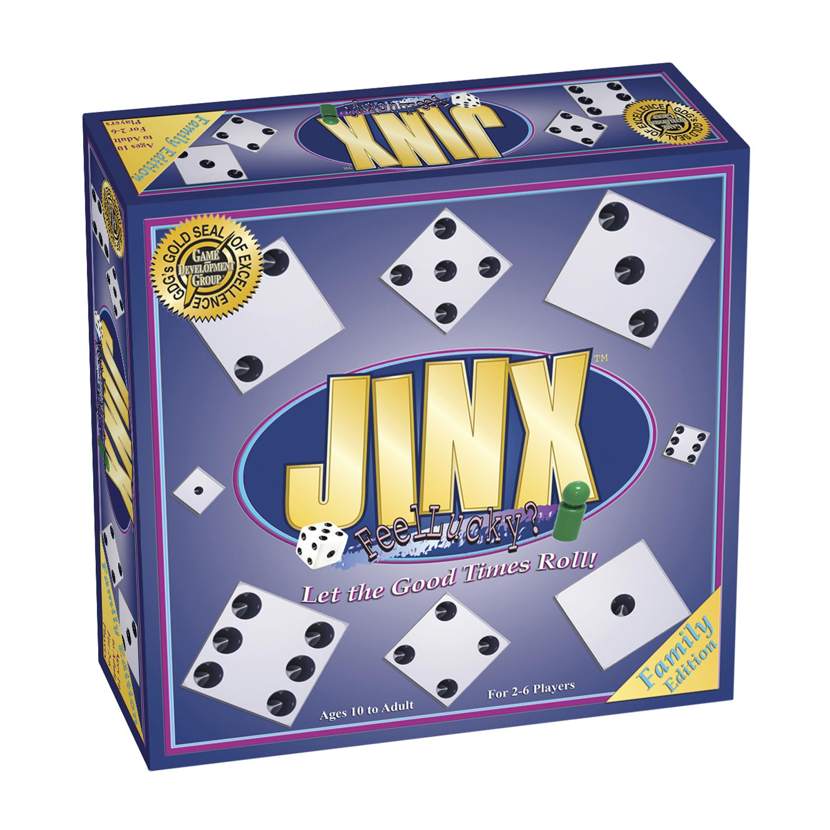 Jinx packaged box on a table, perfect for family game nights and social fun.