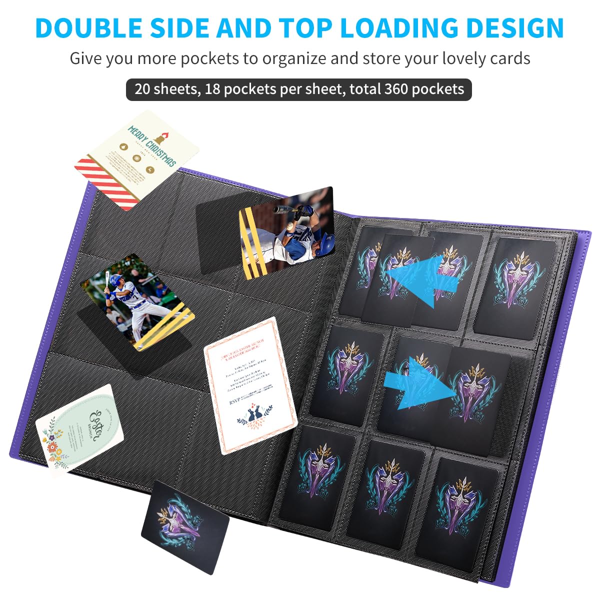 JIQEZNL binder side-loading pockets keep cards secure during movement.