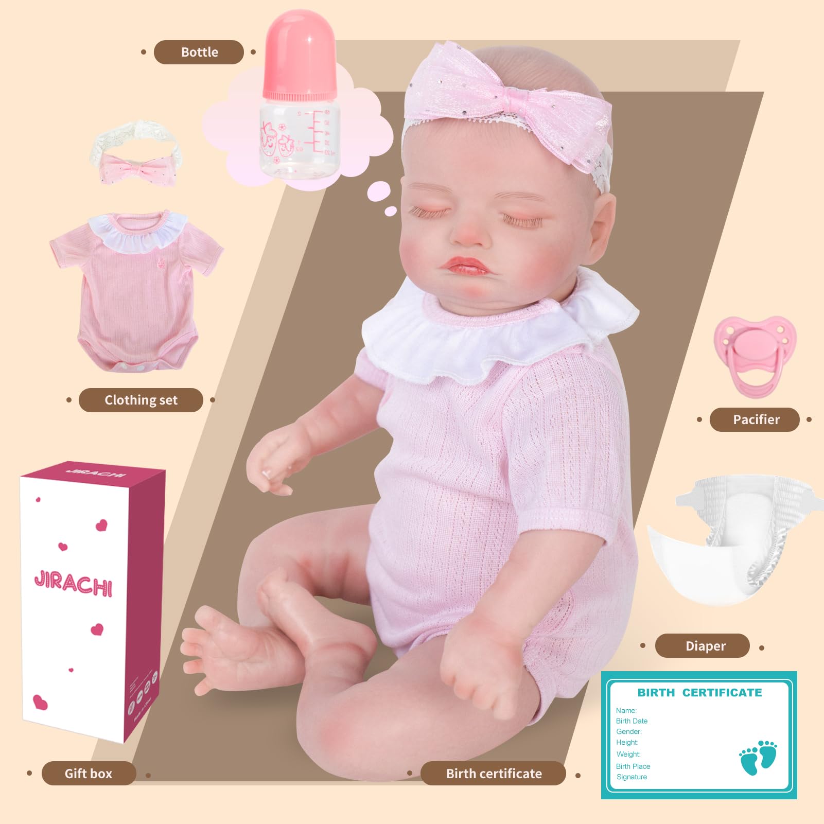 Jirachi doll with feeding set and pacifier, encourages nurturing play