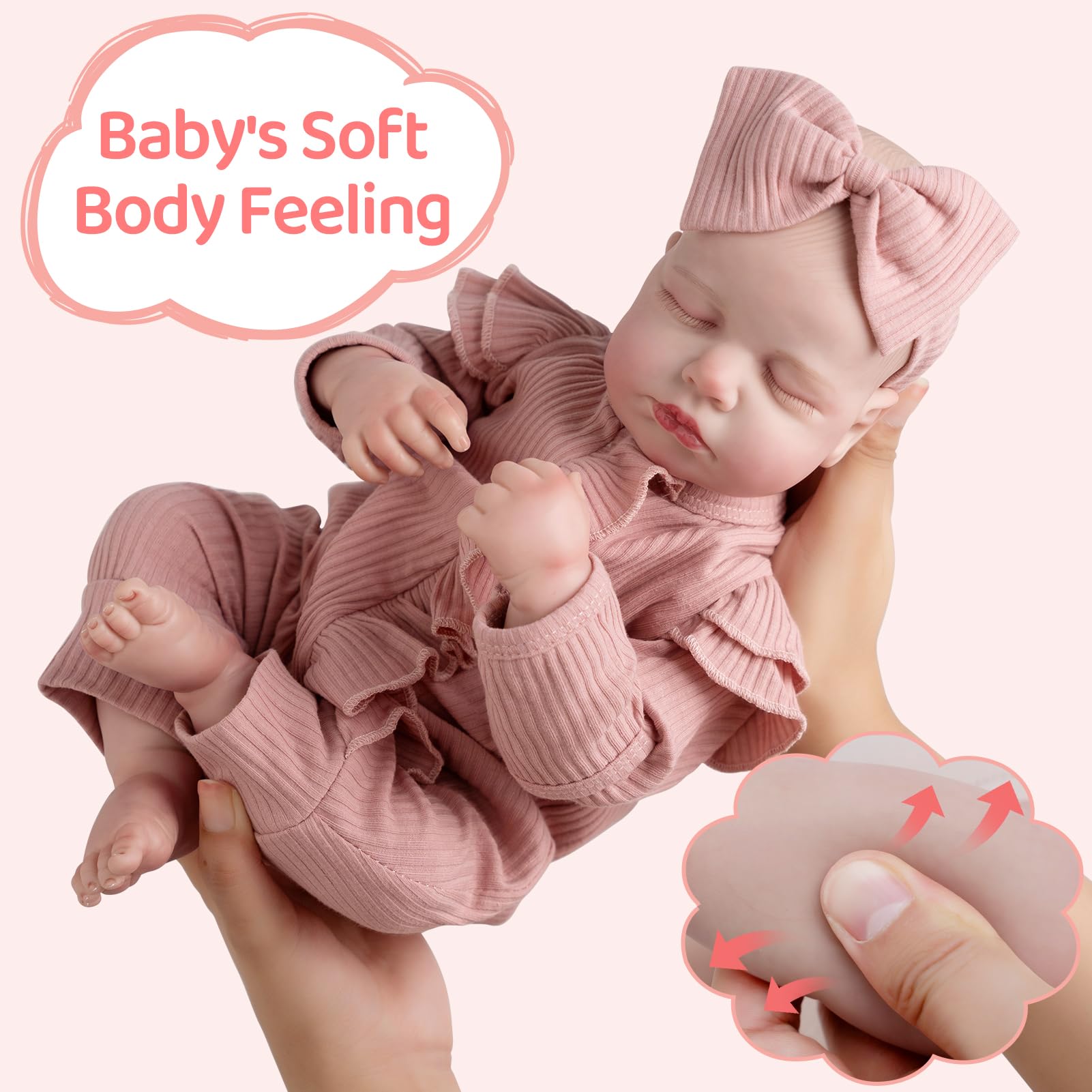 Jirachi reborn doll in pink onesie and bow headband for nurturing play