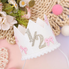 Jissoo Bow dainty pink crown detail for photos.