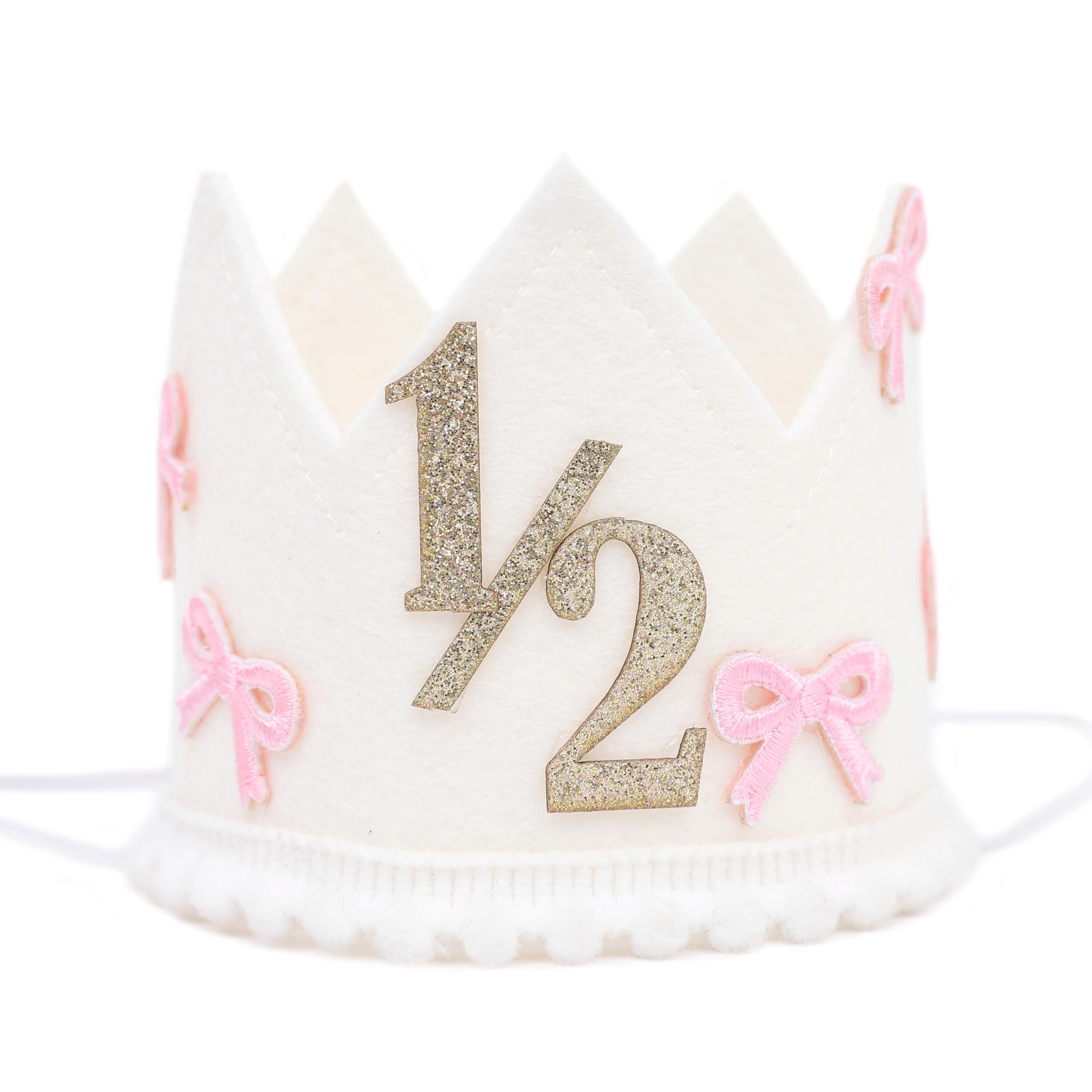 Jissoo Bow pink half birthday crown for adorable cake smash photos.