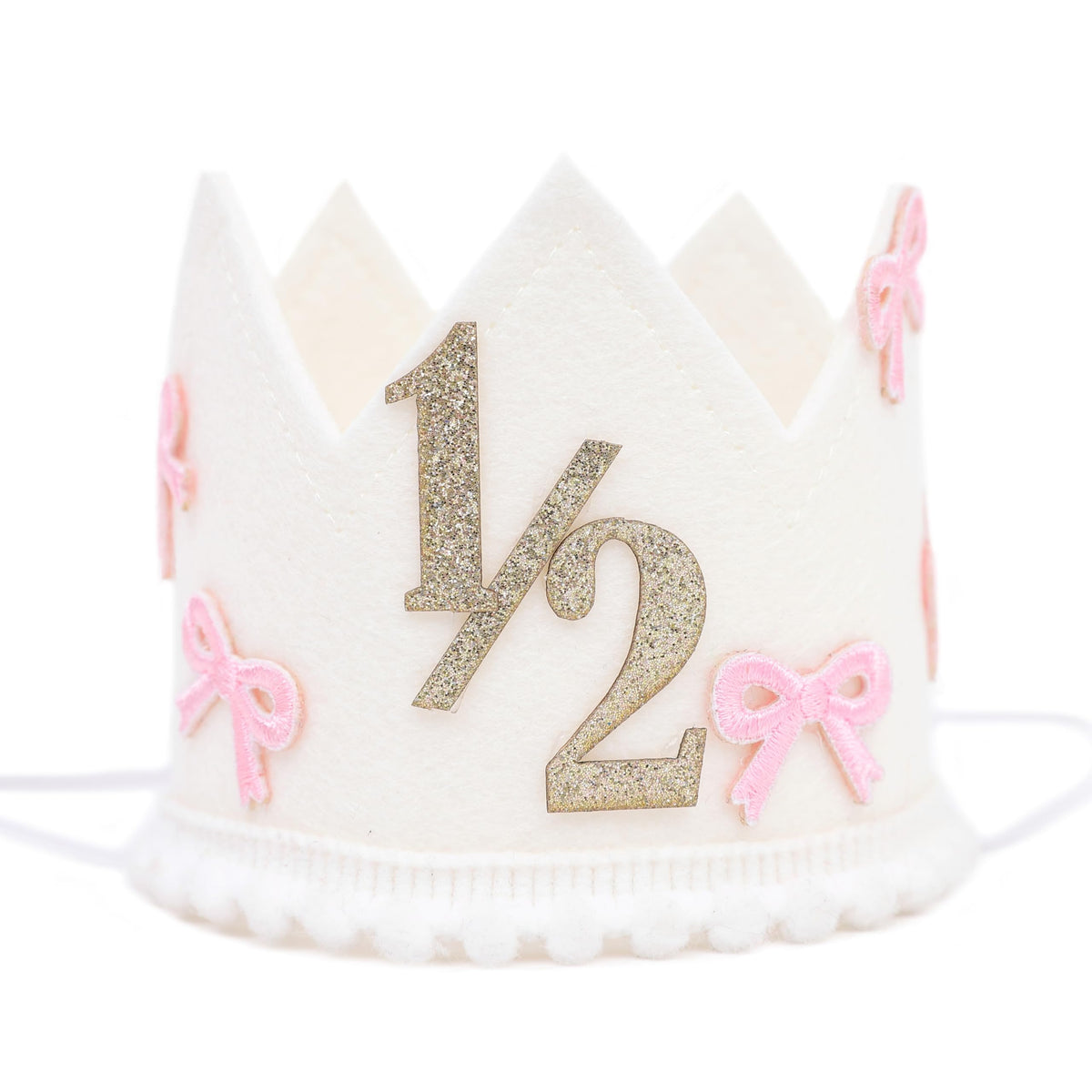Jissoo Bow pink half birthday crown for adorable cake smash photos.