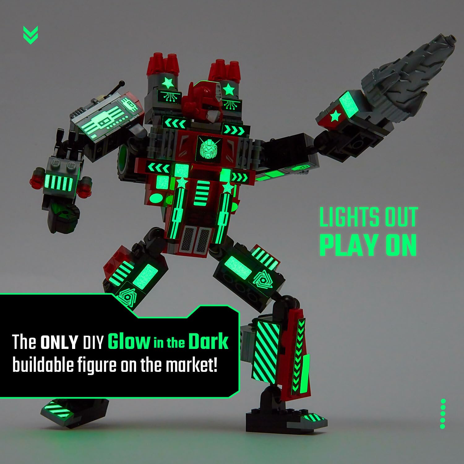 JITTERYGIT Mech robot building-assembly view highlights modular bricks for STEM learning.