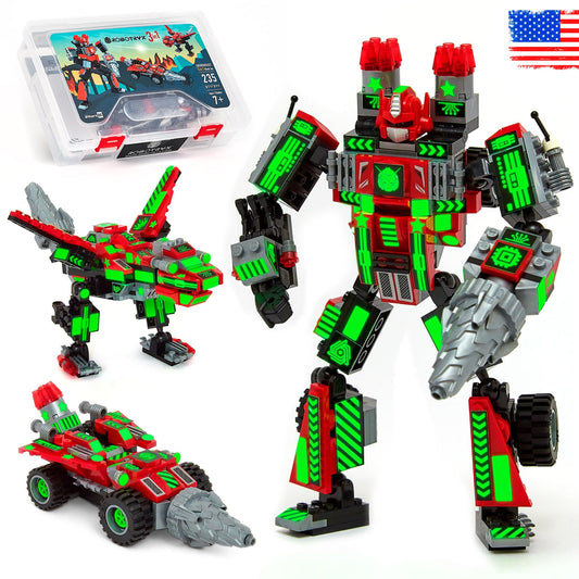 JITTERYGIT Mech robot glow-dark battle stance inspires nighttime imaginative play.
