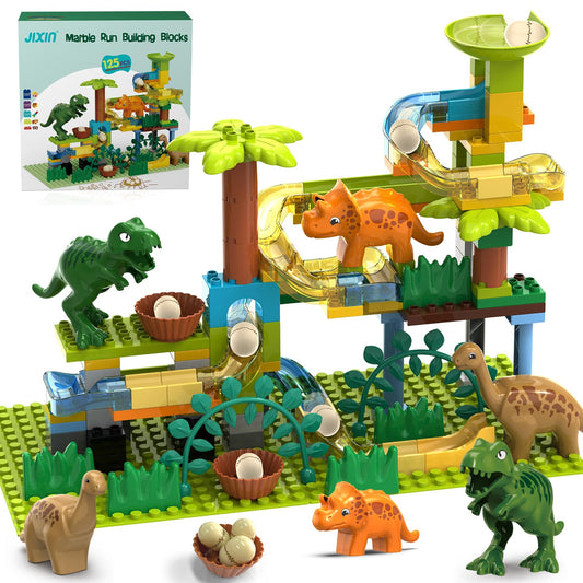 JIXIN Dinosaur marble run 125-pieces invites creative building and hands-on play.