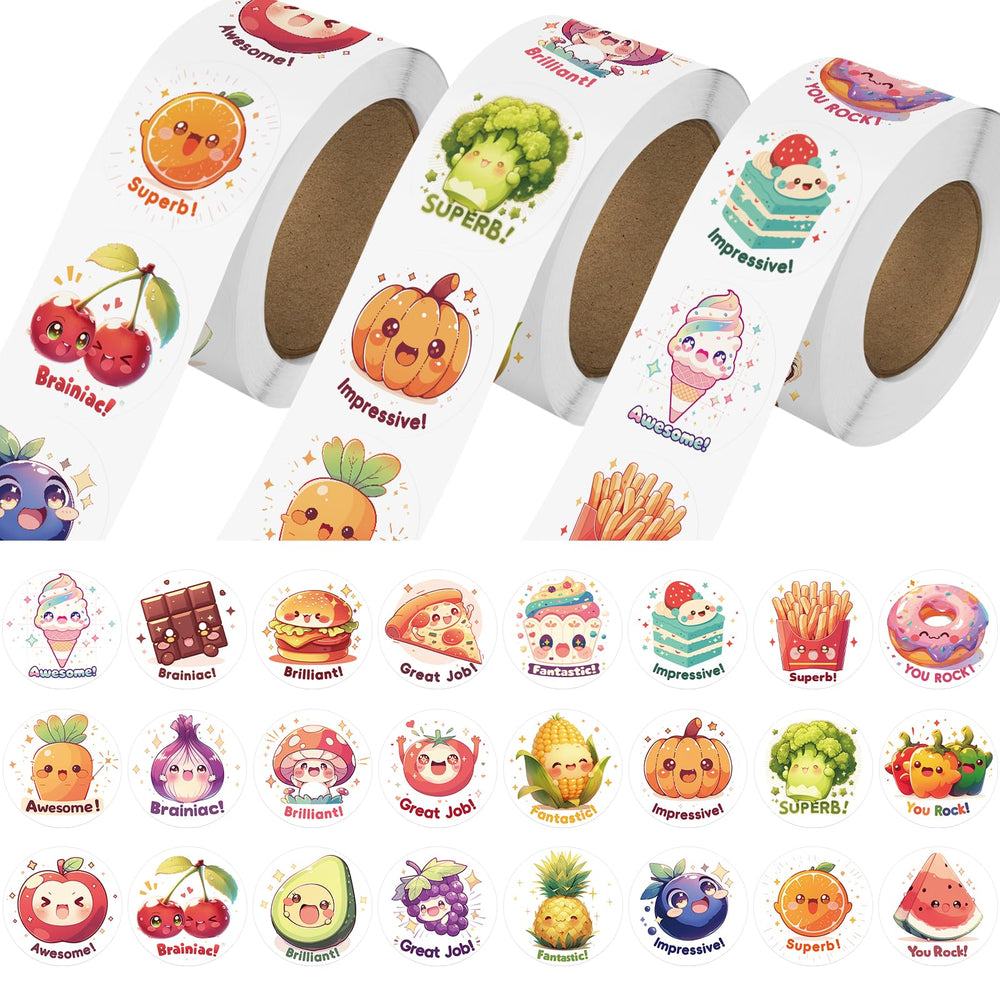 JIXZEN 3 Rolls Cute Food Stickers Apple design for classroom rewards and learning fun