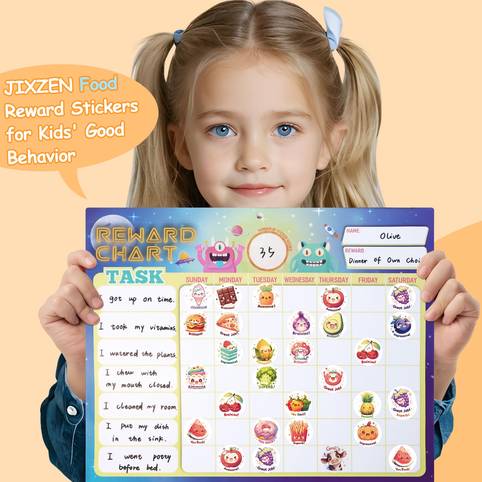 JIXZEN 3 Rolls Cute Food Stickers Ice Cream design adds fun incentives for tasks