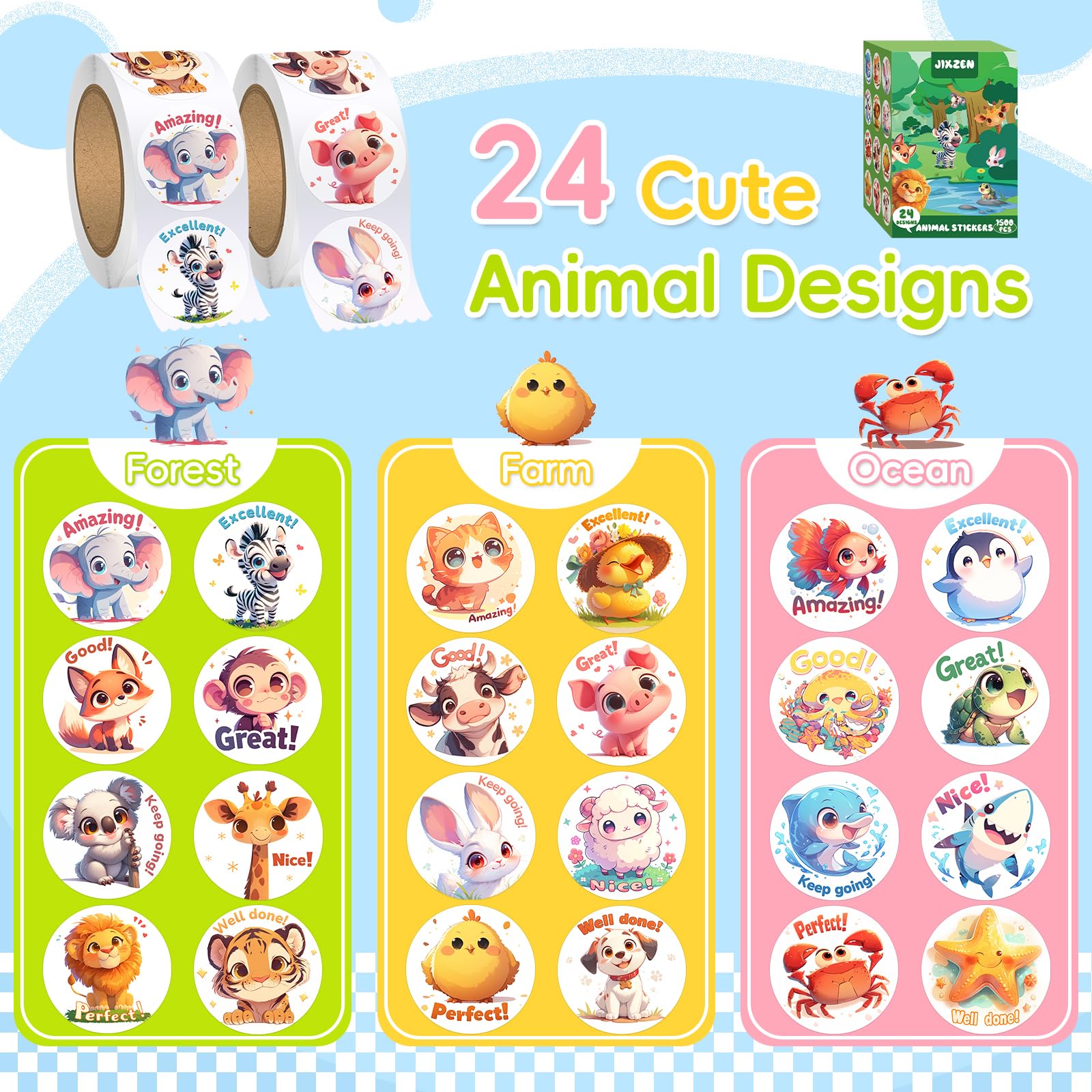 JIXZEN ocean-scene stickers with vivid sea creatures for crafts and rewards