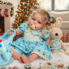 JIZHI reborn doll has blue eyes and rooted lashes for lifelike gaze.