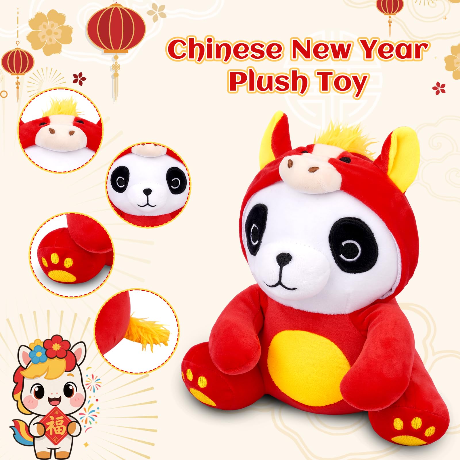 JIZWPOOM Lunar New Year Plush Decor, adds cheerful charm to any space.