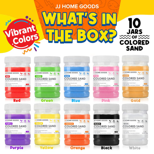 JJ CARE ten-color sand jars showcasing tidy storage and easy pouring