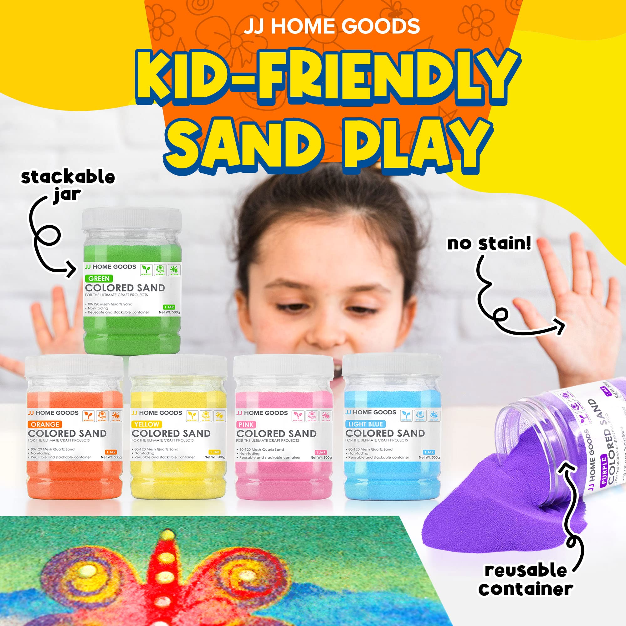 JJ CARE UV-stable sand remains bright under sun for outdoor crafts