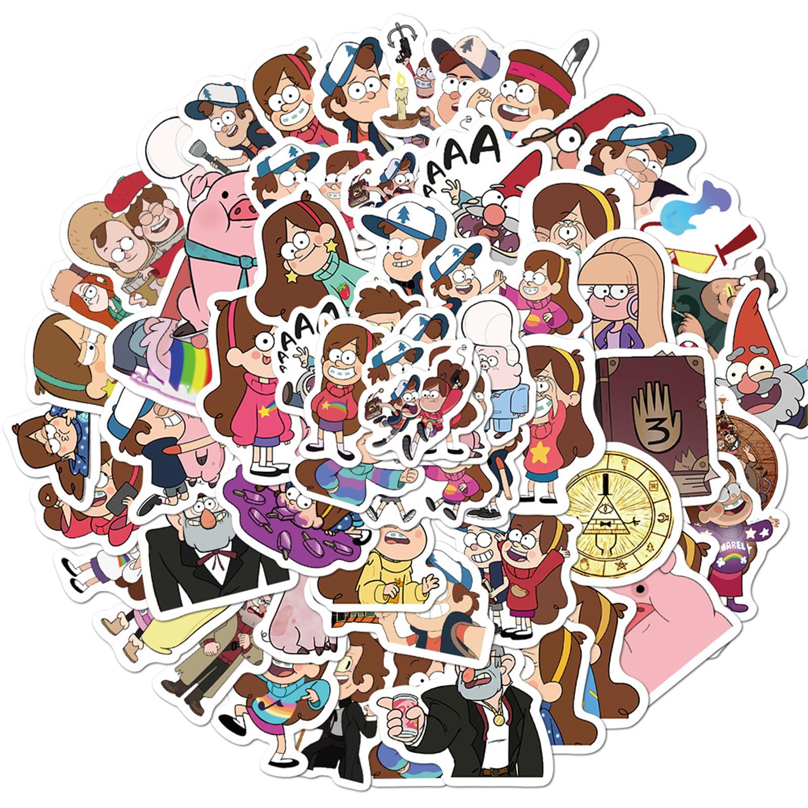jjlin Gravity Falls stickers—50 assorted designs for laptop and gadget decorating.
