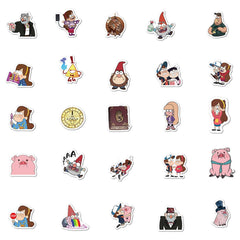 jjlin Gravity Falls stickers—waterproof vinyl that resists sun and rain.