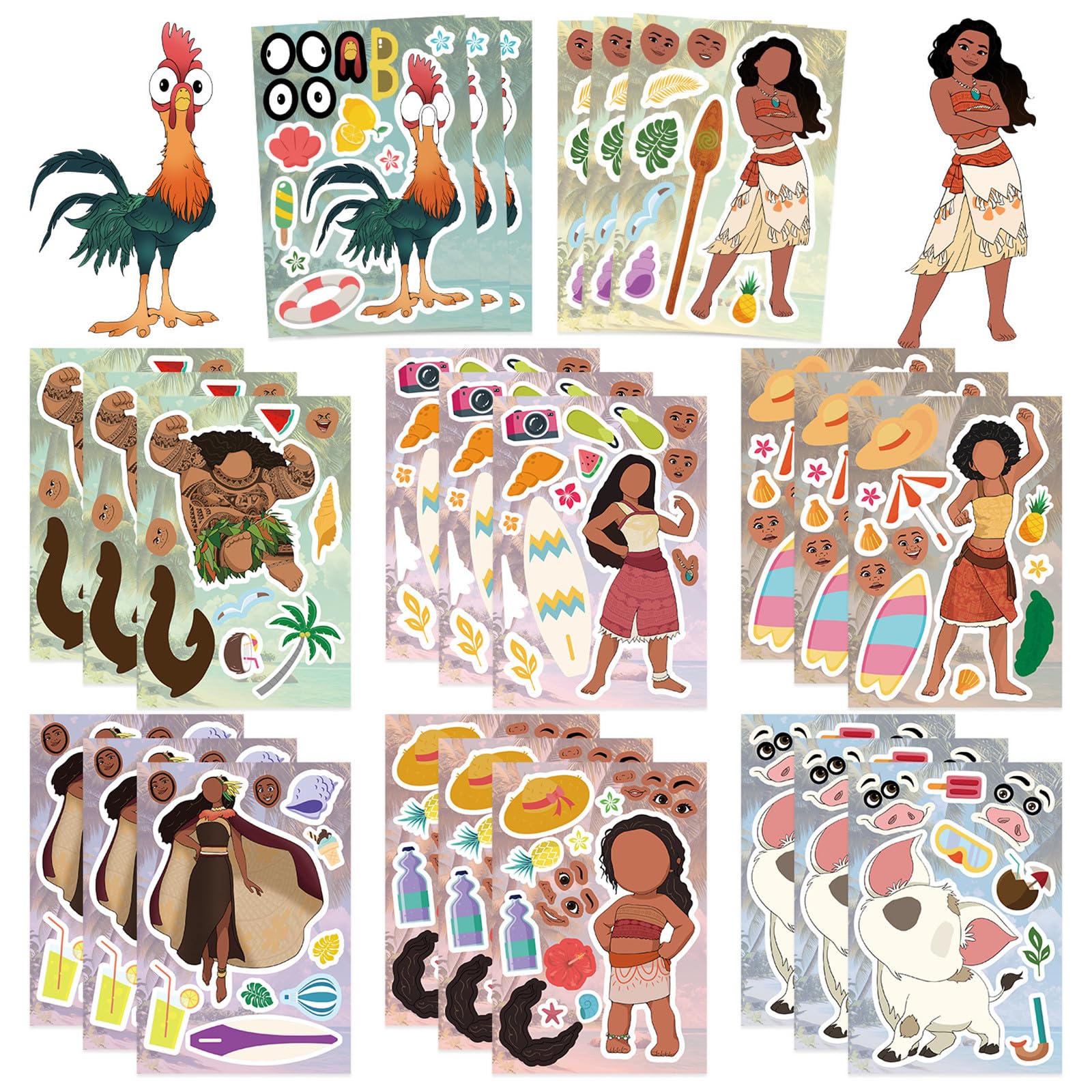 JJlin Moana stickers 24 sheets—bright designs for kids' crafts and decorations.