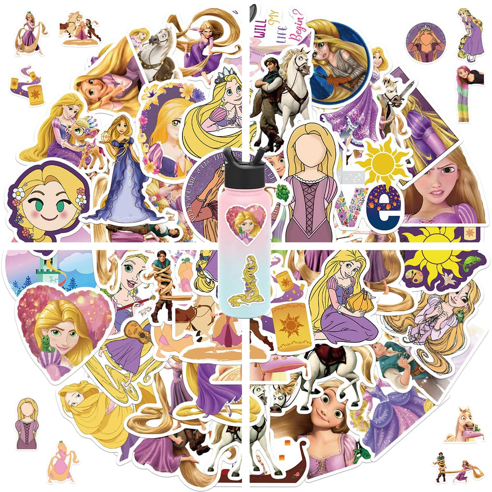 jjlin Tangled stickers pack front view shows 50 unique waterproof designs.