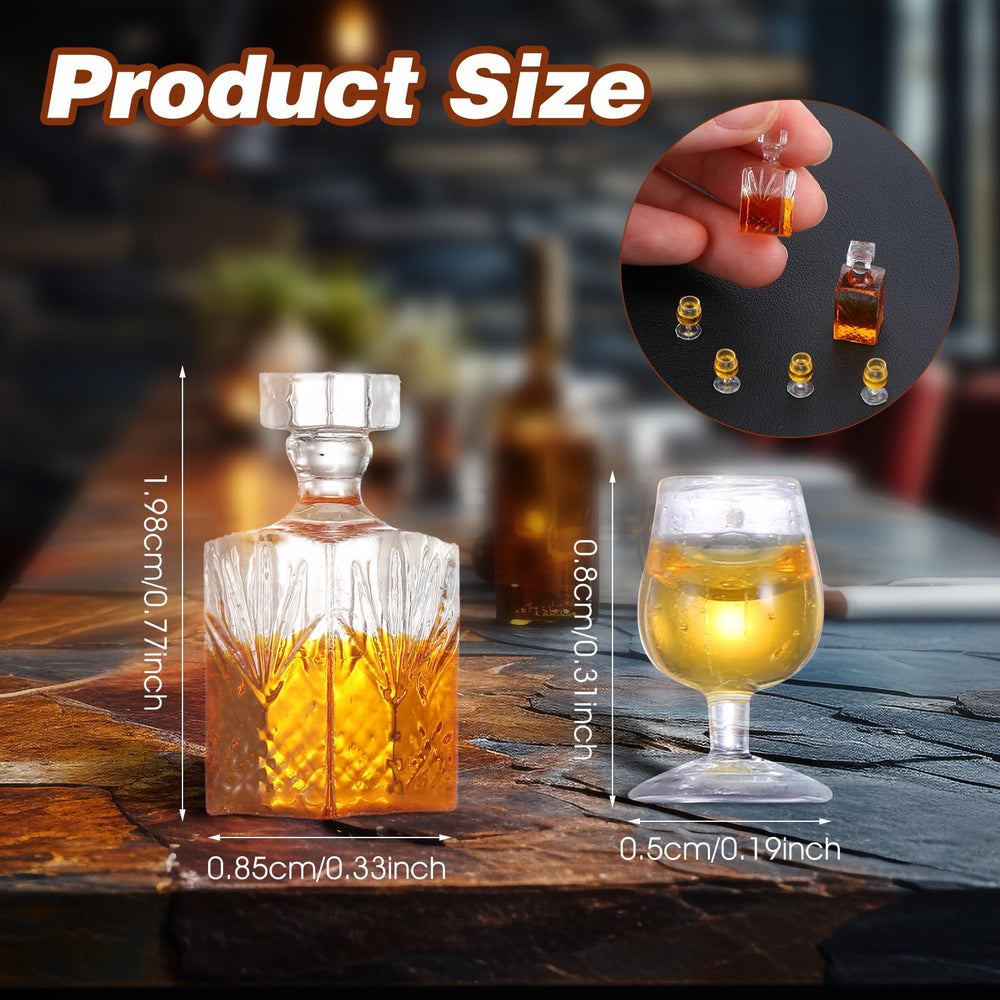 JJUNW wine glass miniature set enhances dollhouse scenes with delicate resin craftsmanship.
