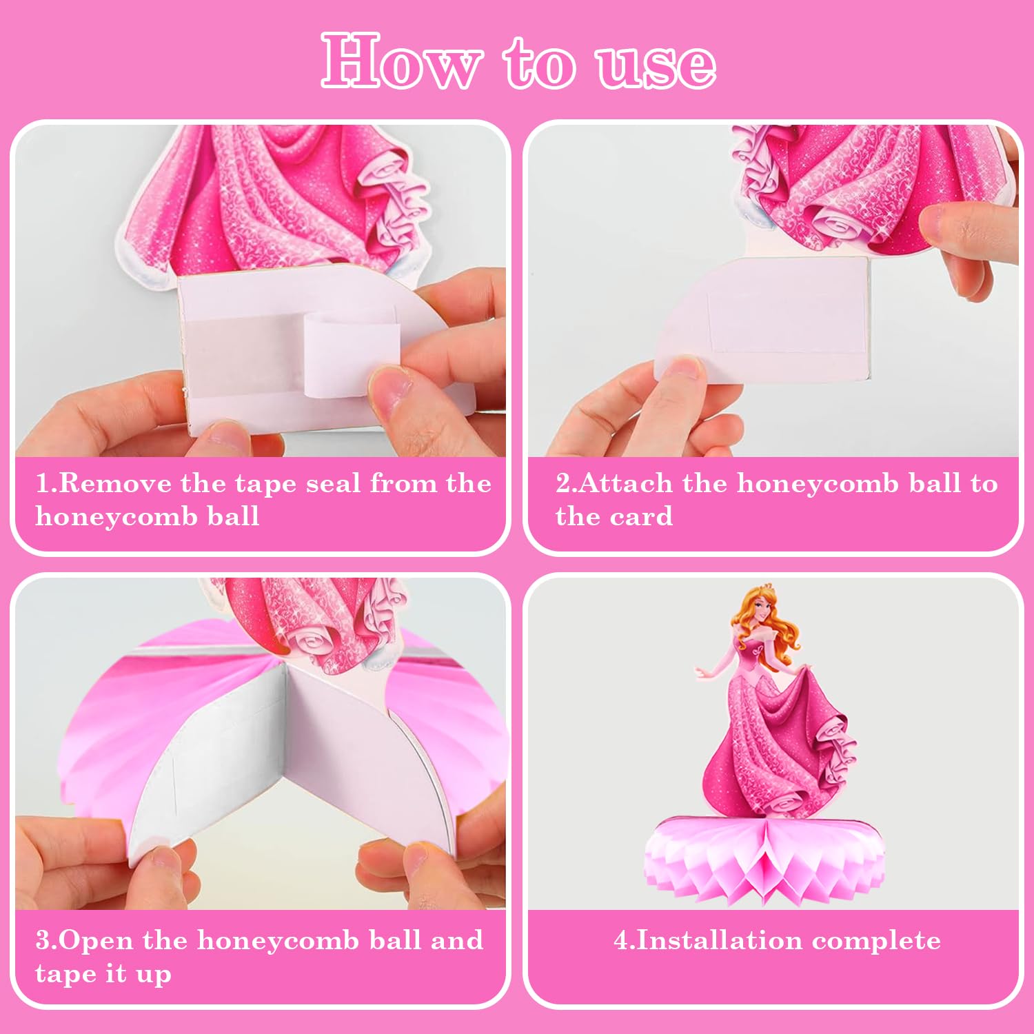 JJYHEHOT princess honeycomb centrepiece 4 creates a festive centerpiece for Christmas parties.