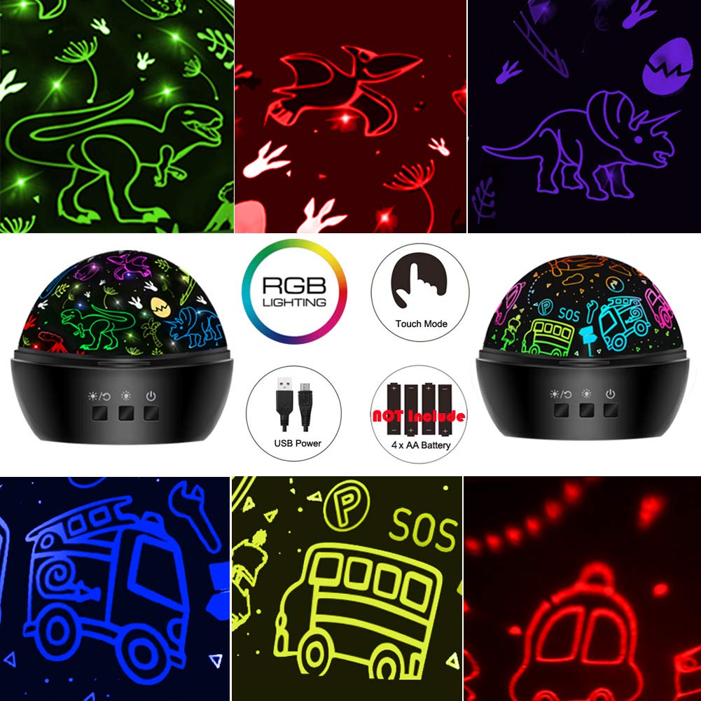 JKGIFTS Dinosaur projection lamp with 16 color options for customizable kid-friendly lighting