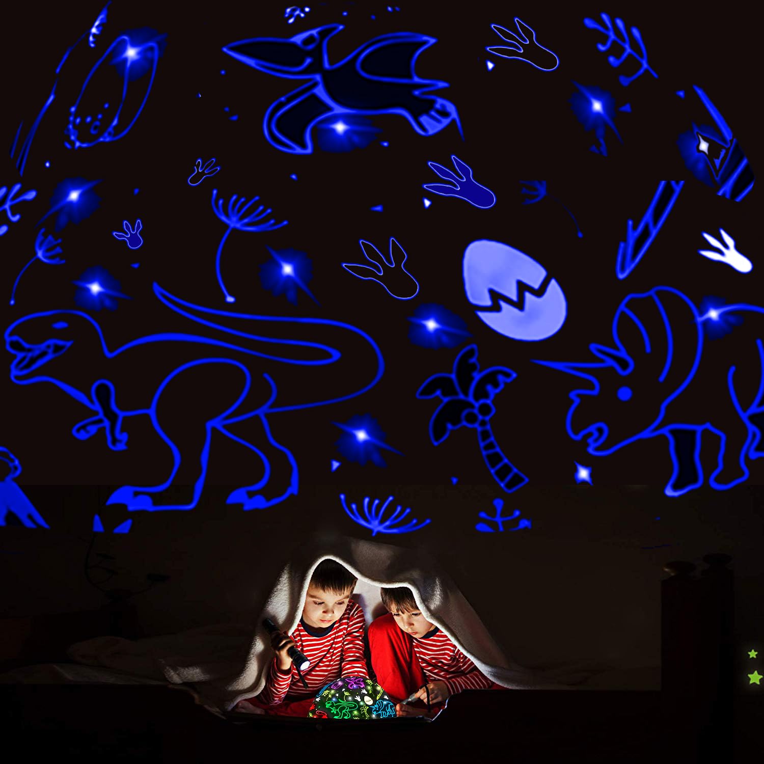 JKGIFTS 2-in-1 dinosaur and car projection enhances room decor for parties and bedtime