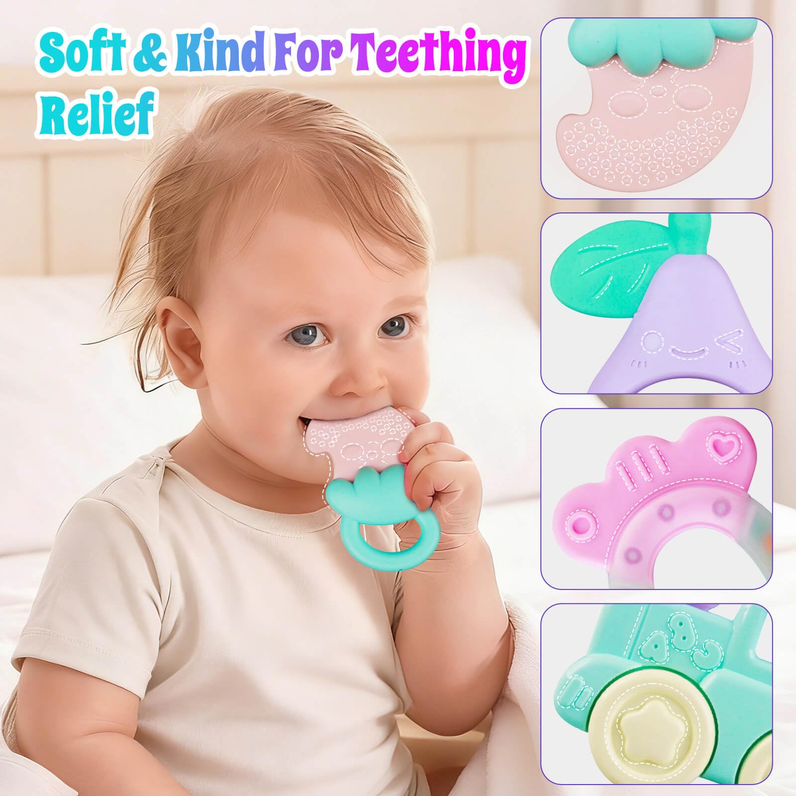 JKHEPL baby teethers provide safe textures for soothing gums and oral exploration.