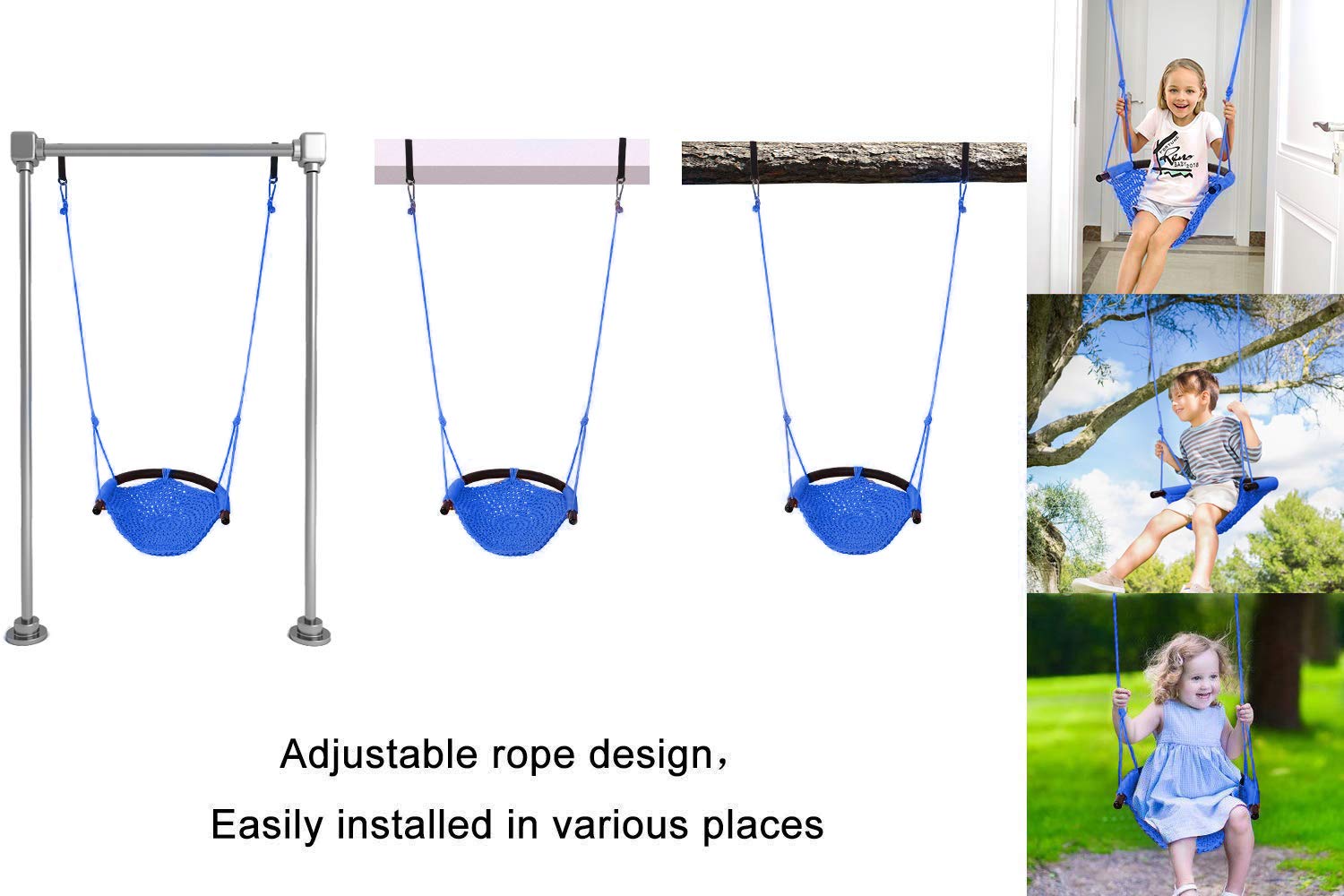 JKsmart swing seat with adjustable rope, demonstrating height flexibility