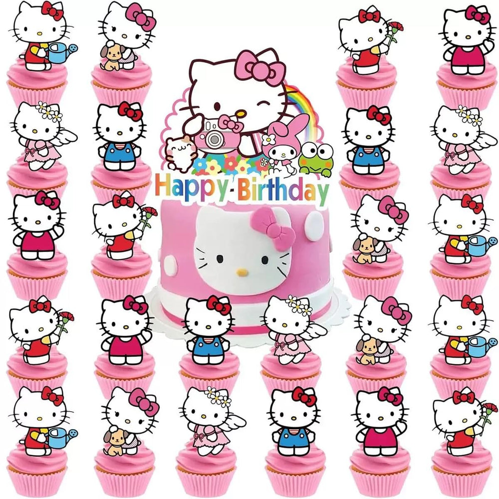 Jlemon kawaii cat cupcake toppers with big pink cat topper for cute party treats.