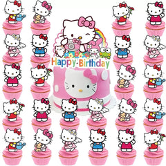 Jlemon kawaii cat cupcake toppers with big pink cat topper for cute party treats.