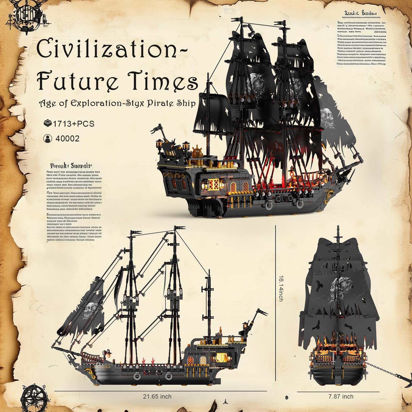 JMBricklayer Pirate Ship interior details add depth to the model.